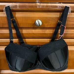 Stella McCartney bra/panty set. black satin/lace. bra 34D, panty small.